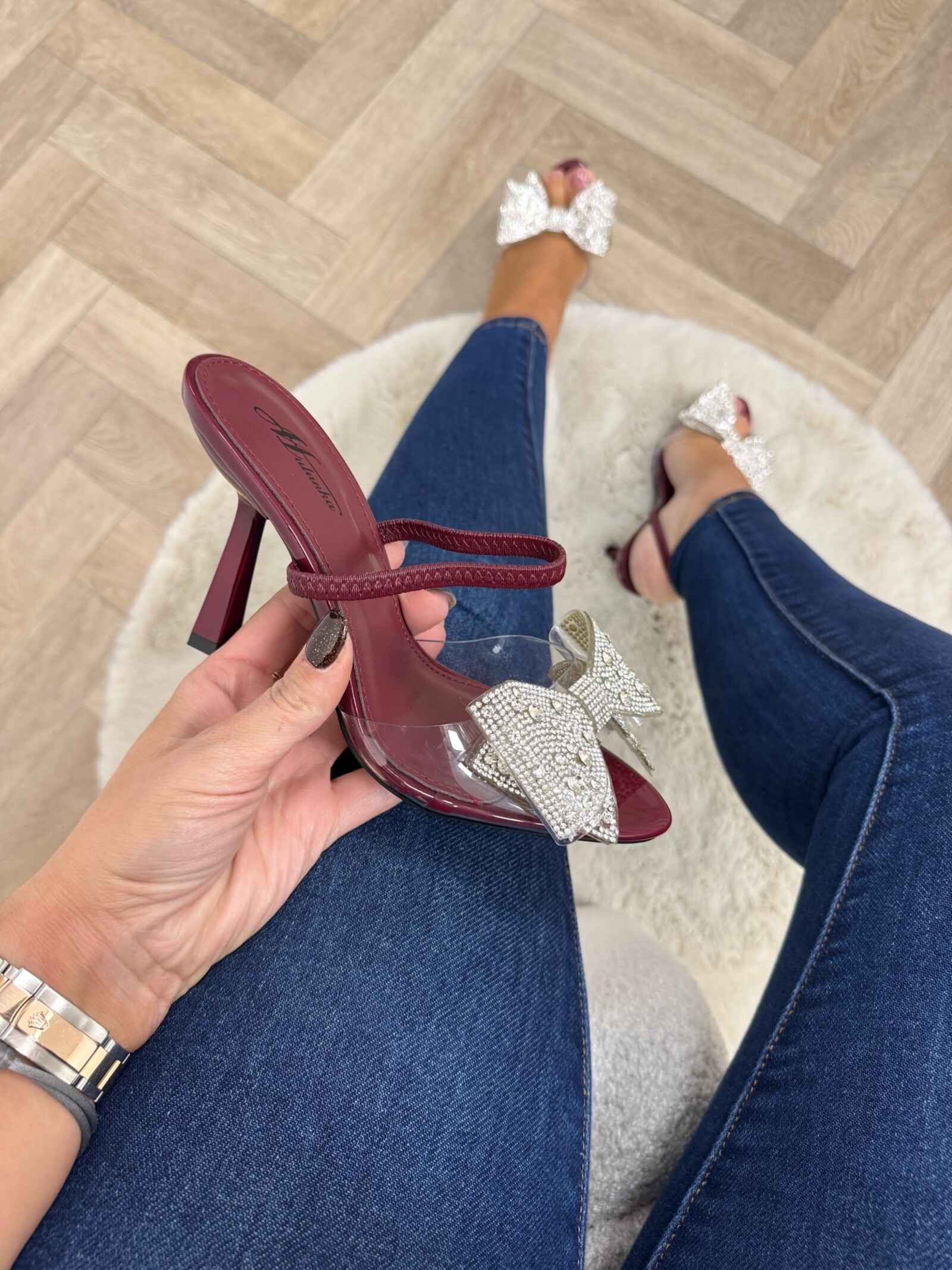 Party Heels Diamonds Bow OK-101 Bordeaux