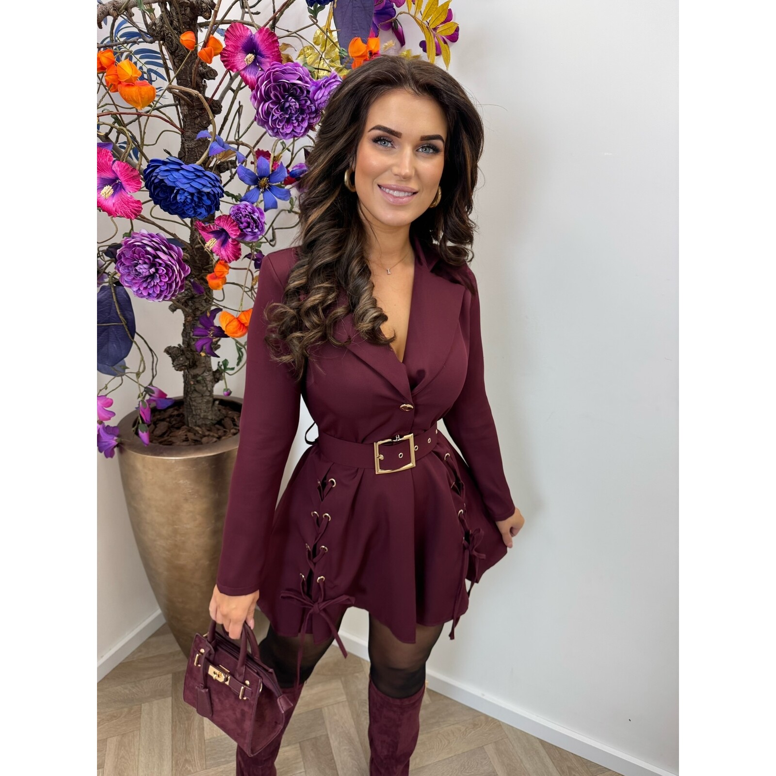 Dress Missy peplum Bordeaux