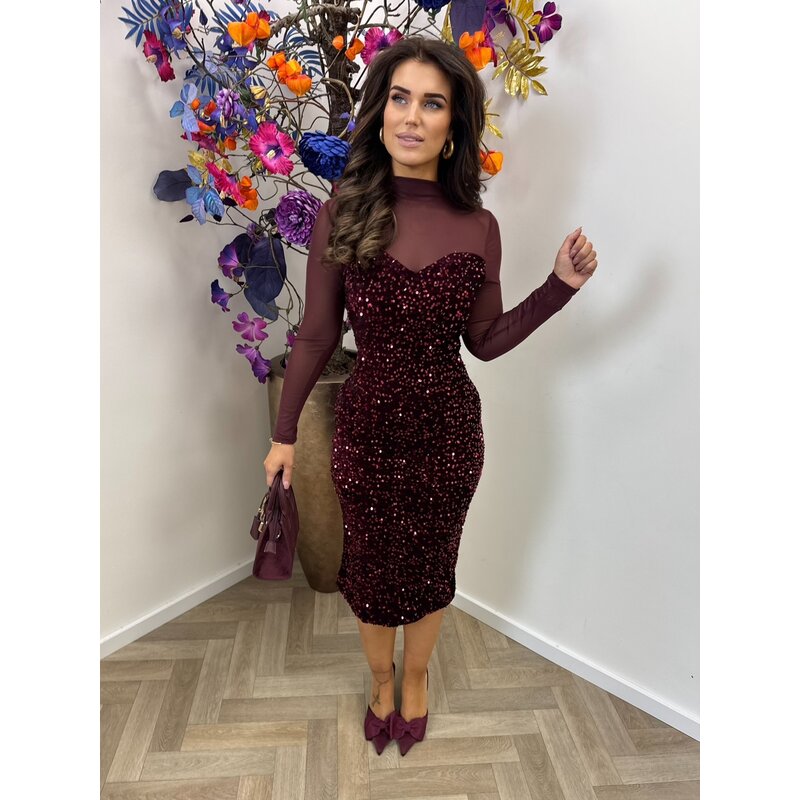 Long Dress pailletten 02-3571 Wine