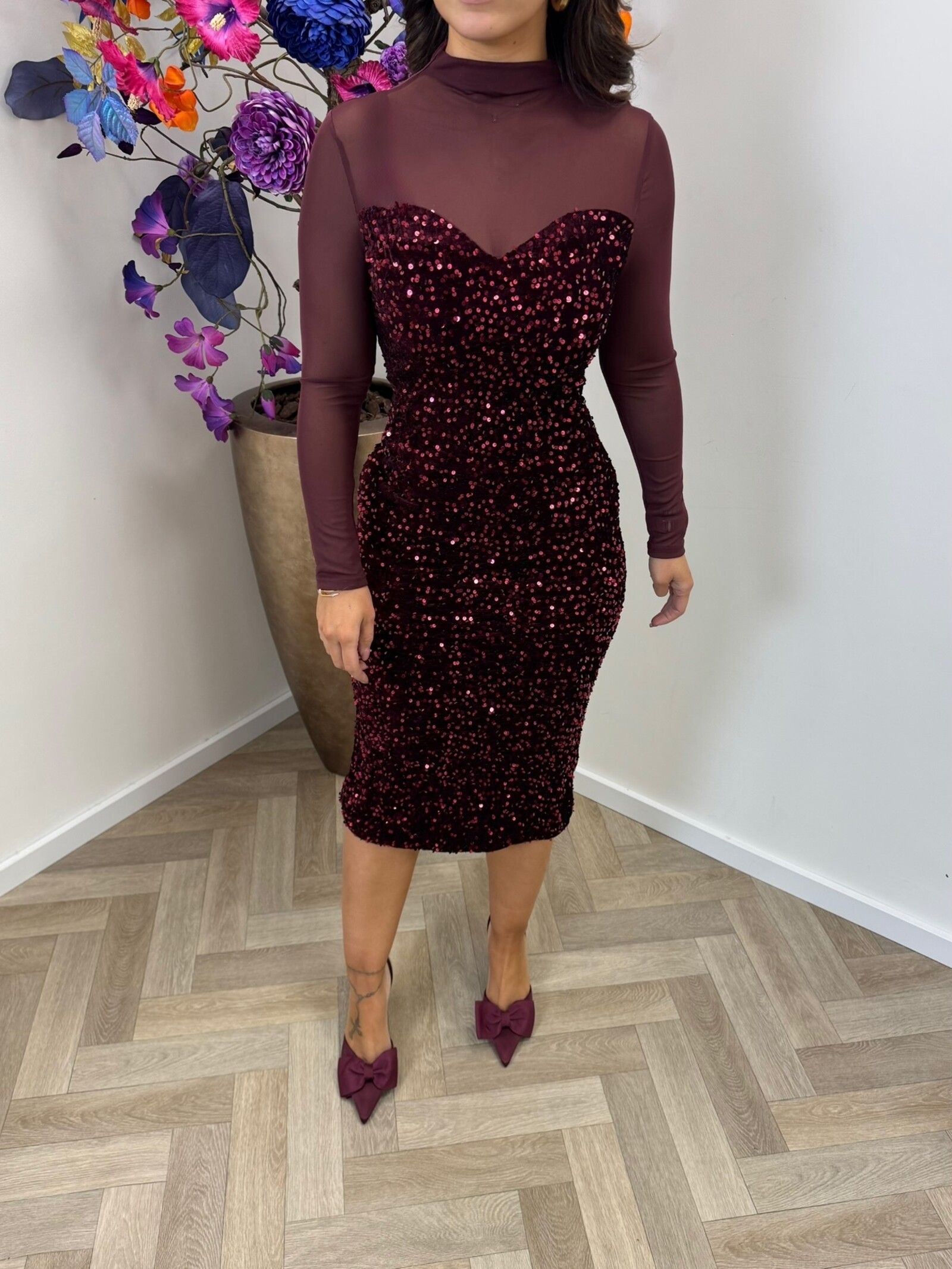 Long Dress pailletten 02-3571 Wine