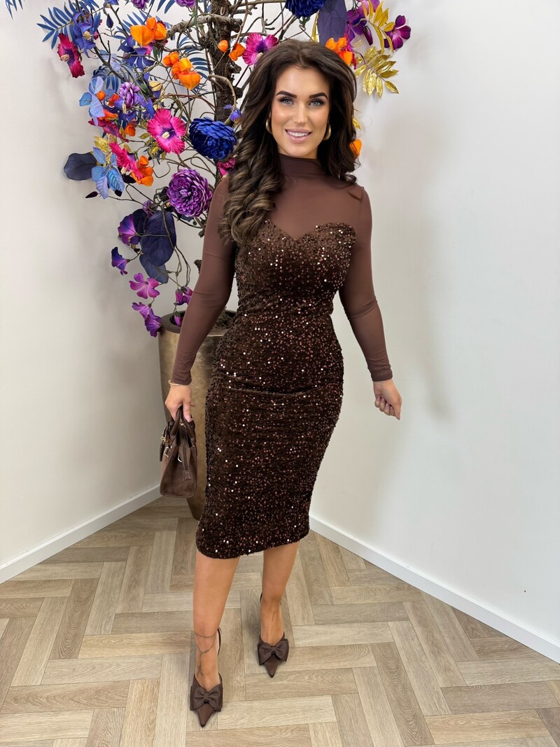 Long Dress pailletten 02-3571 Choco