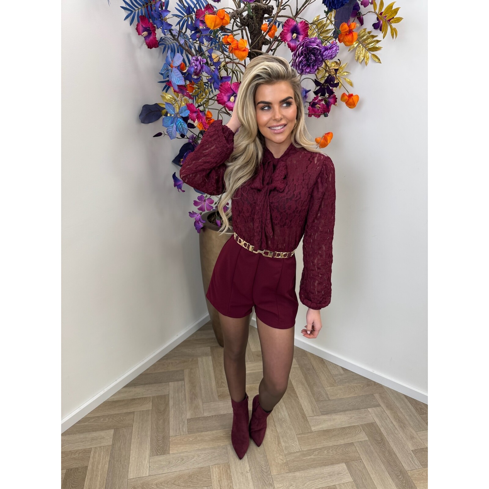 Jumpsuit Senna Lace strik Bordeaux