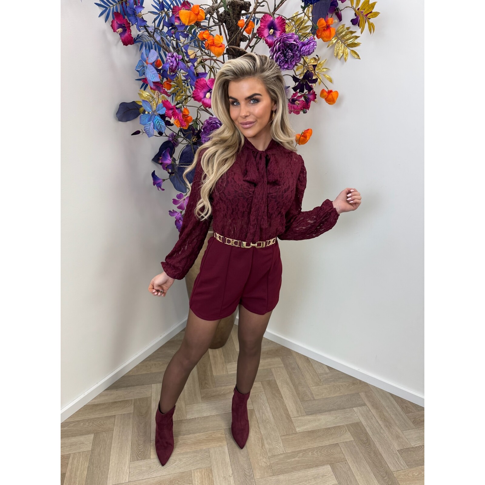 Jumpsuit Senna Lace strik Bordeaux