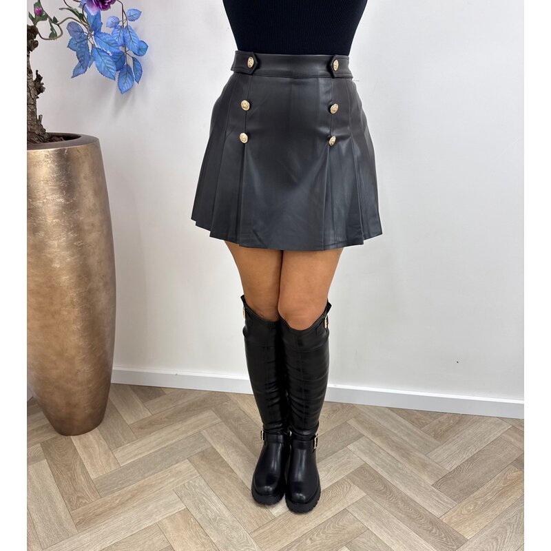 Skort leder button S-4753 Black