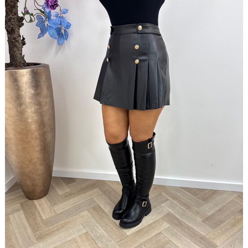 Skort leder button S-4753 Black
