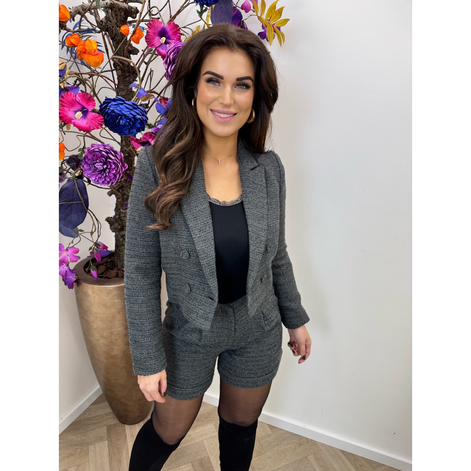 Lurex Tweed jacket V324 Grey