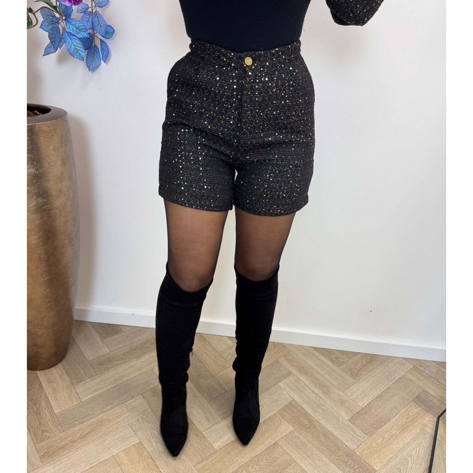 Short Tweed goud glitter Black 89123
