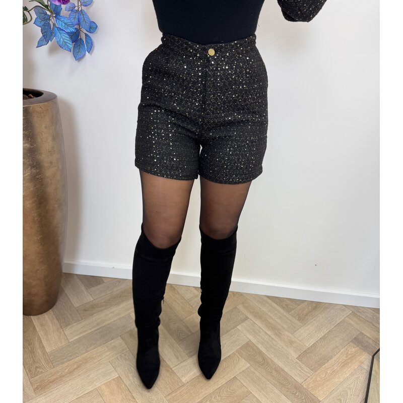 Short Tweed goud glitter Black 89123