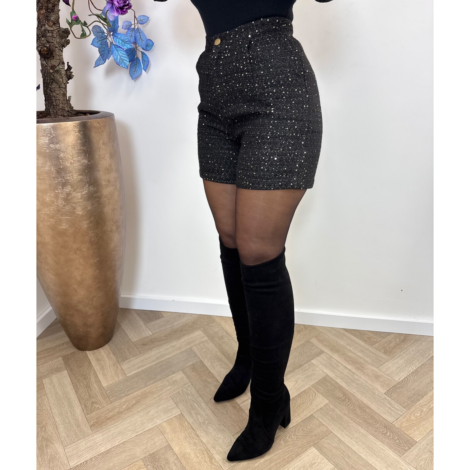 Short Tweed goud glitter Black 89123