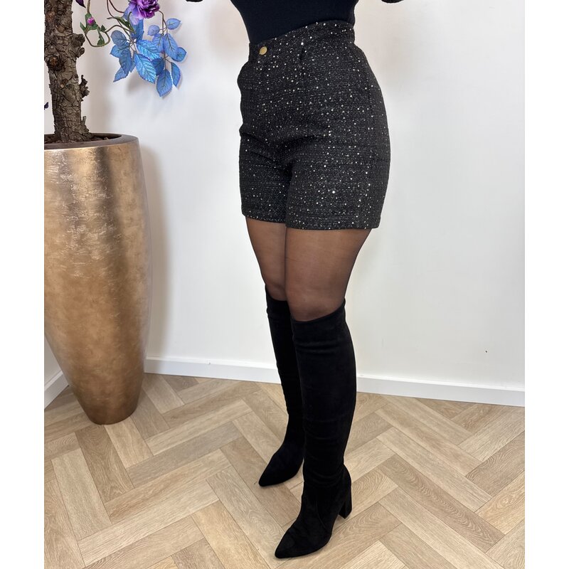 Short Tweed goud glitter Black 89123
