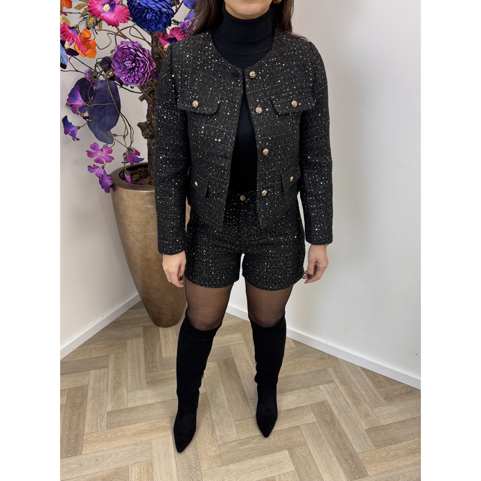 Tweed Jacket goud glitter Black 89121