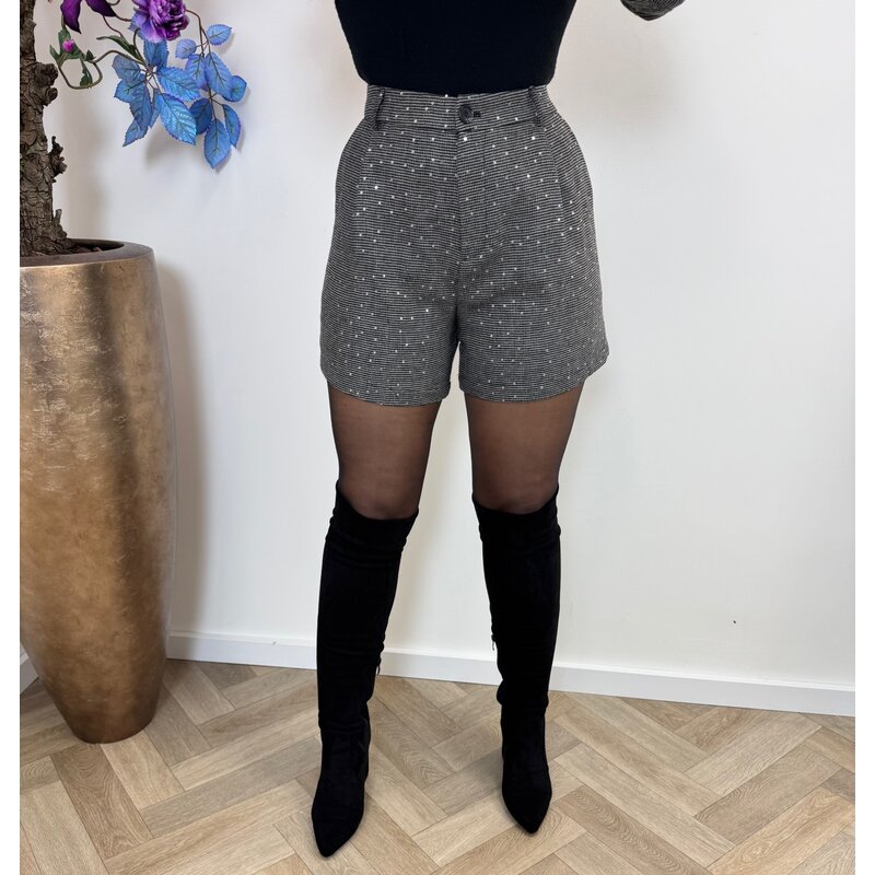 Short Mini Pailletten ruit Grey 3099