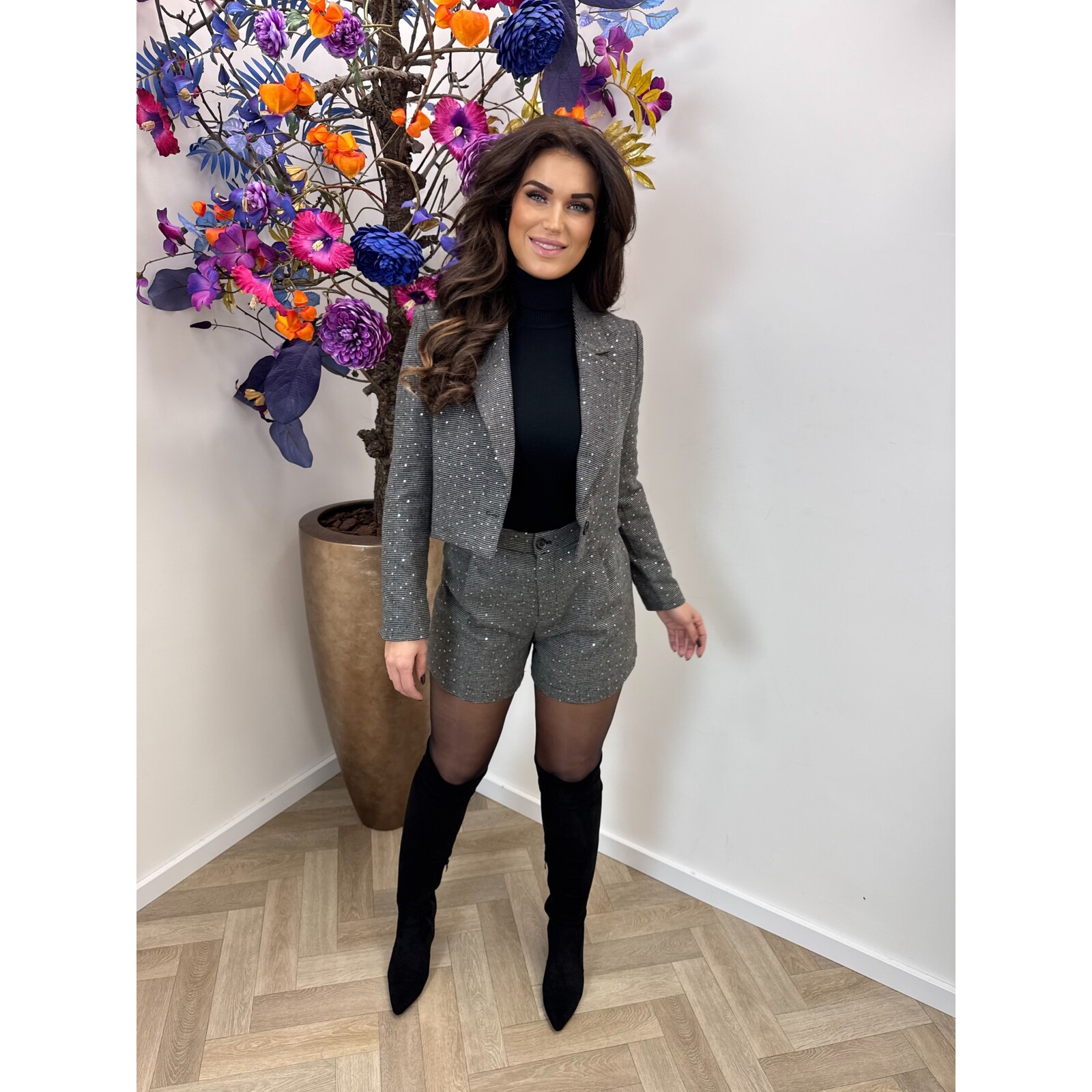 Blazer Mini Pailletten Ruit Grey 3098