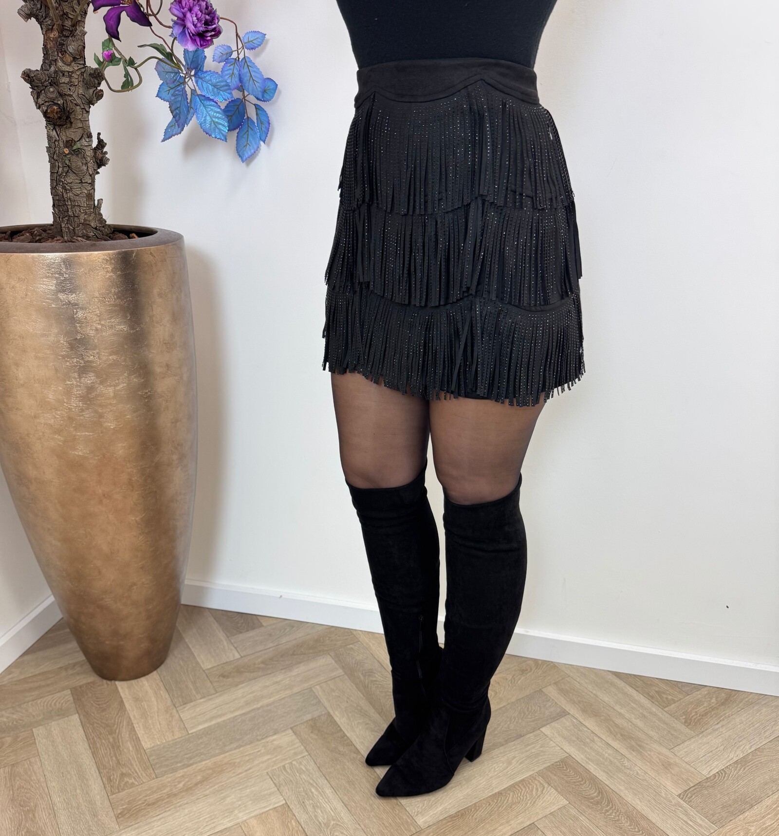 Skirt Diamonds Franje Black L20807