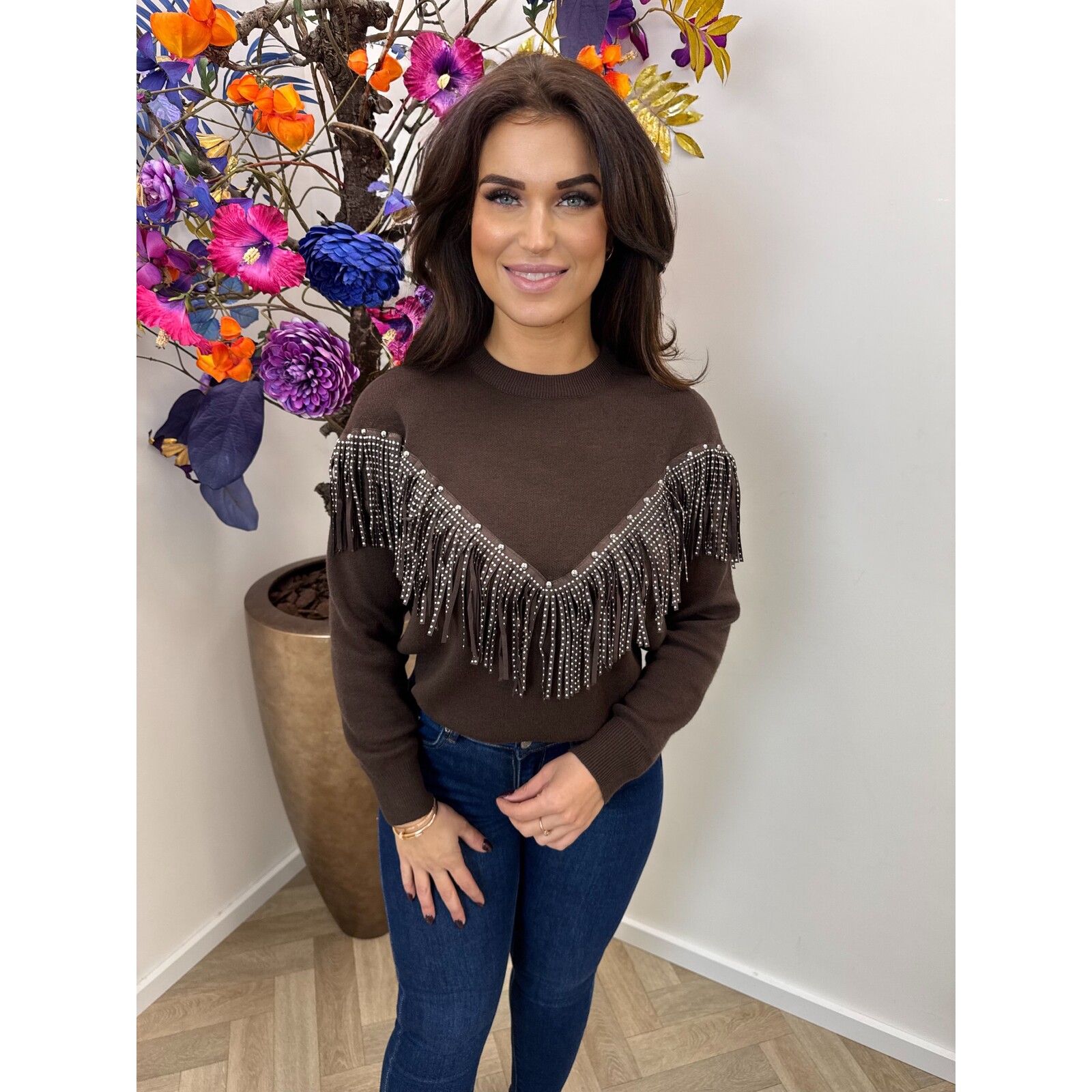 Trui Franje Studs Choco M1022