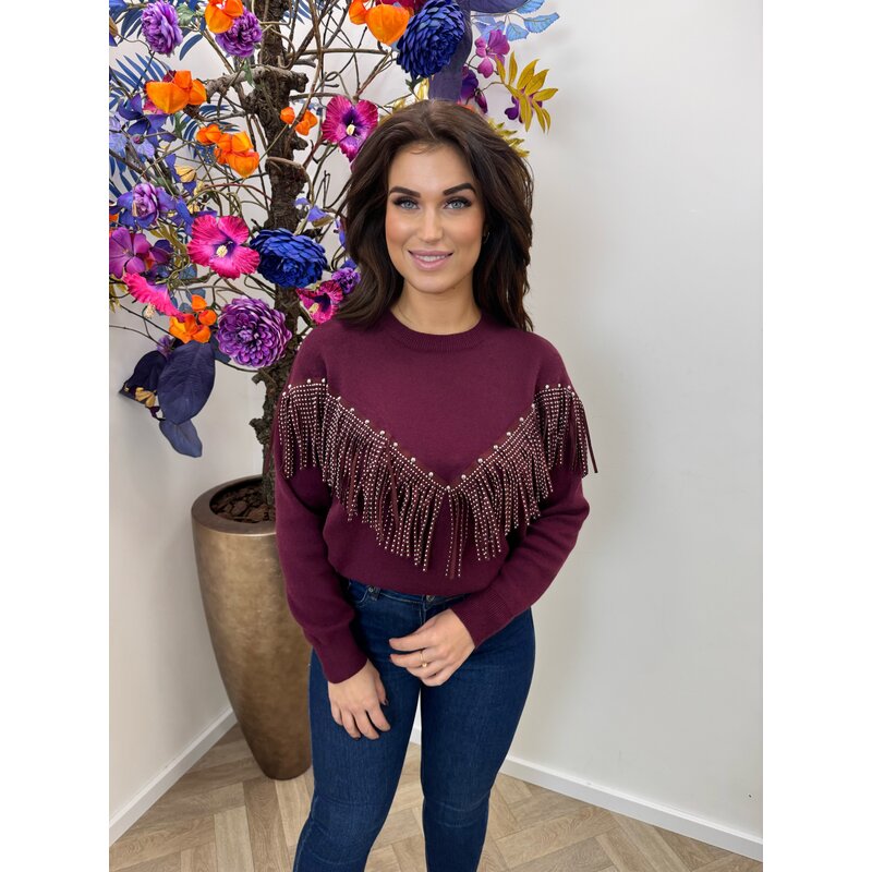 Trui Franje Studs Bordeaux M1022
