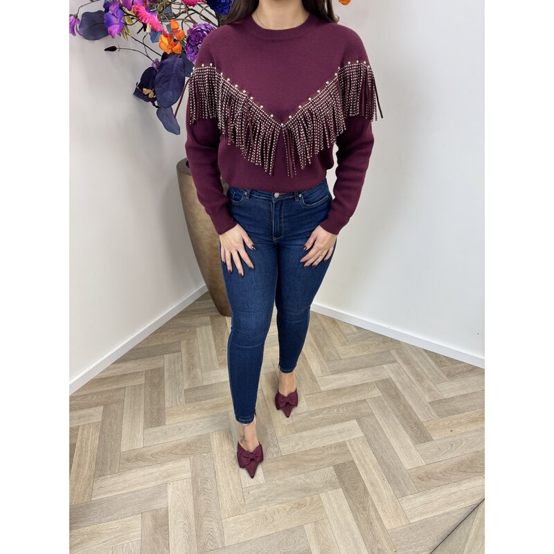 Trui Franje Studs Bordeaux M1022