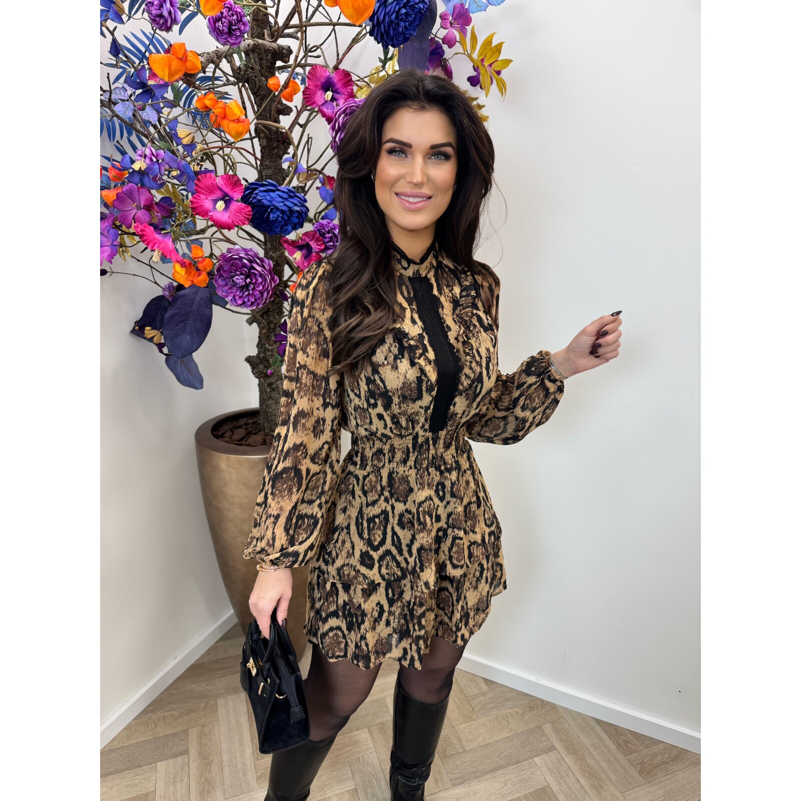 Dress Leopard ruffle with black CY4675A