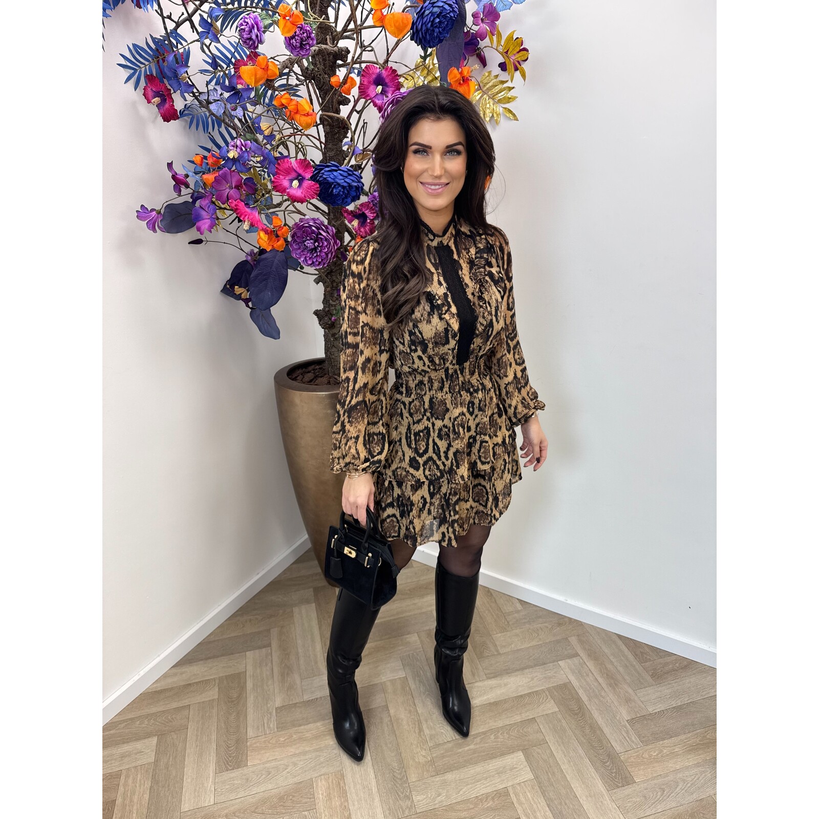 Dress Leopard ruffle with black CY4675A