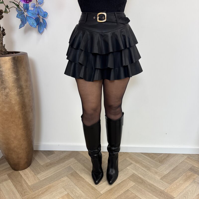 Skort Ruffle Leder M7395 Black