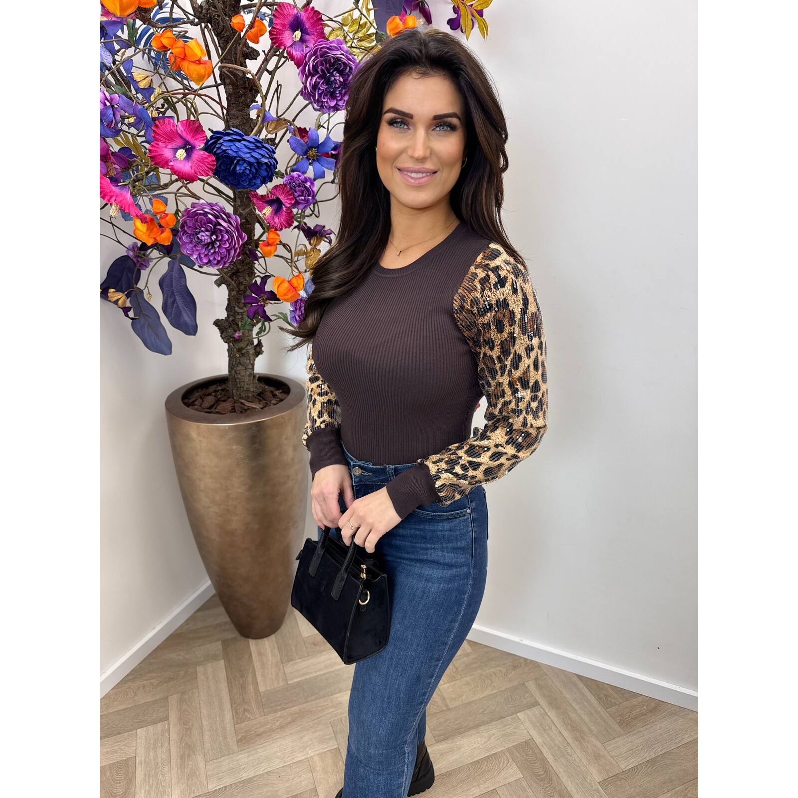 Top Leopard sleeve C25277 Choco