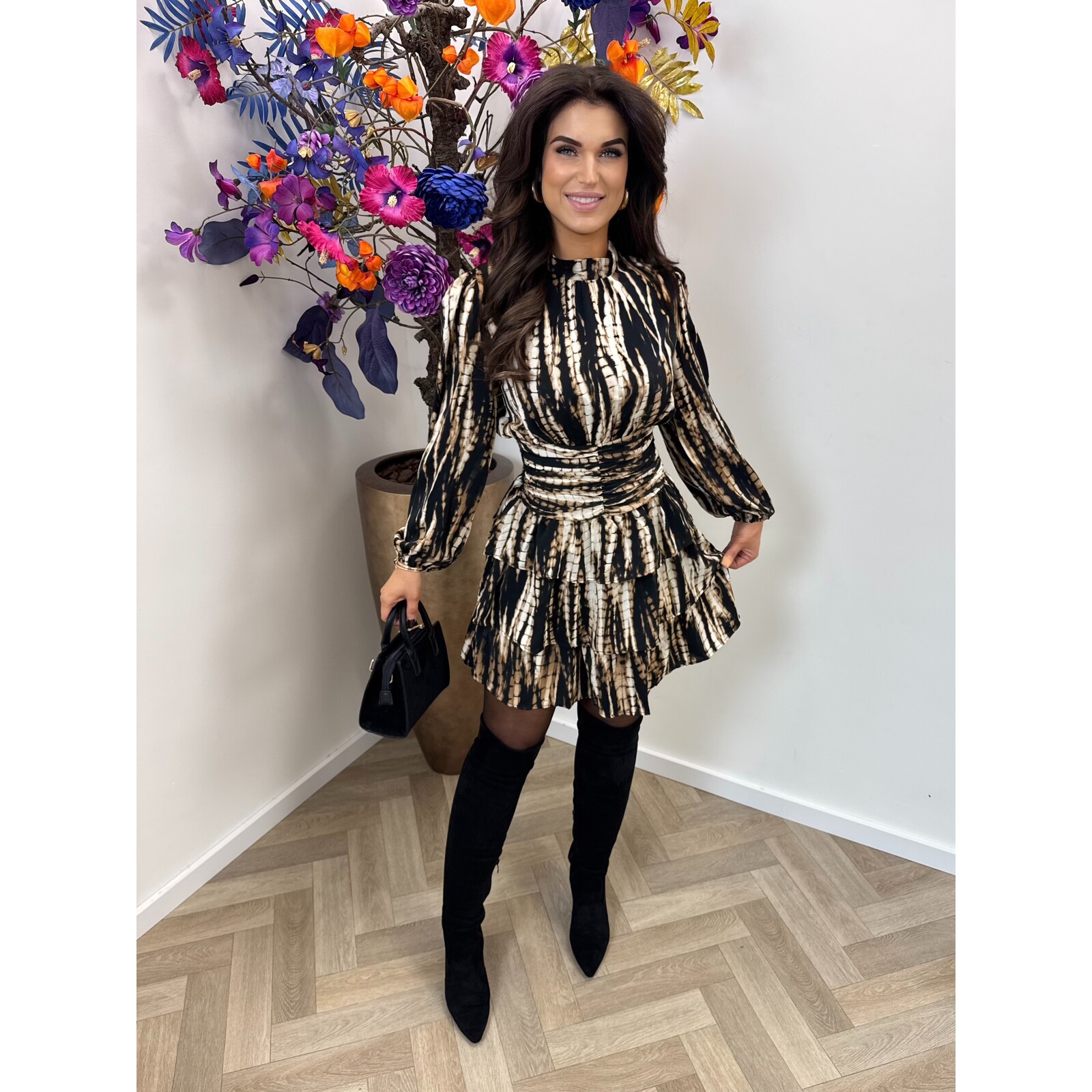 Dress Lilly Print Black Brown CY4541A