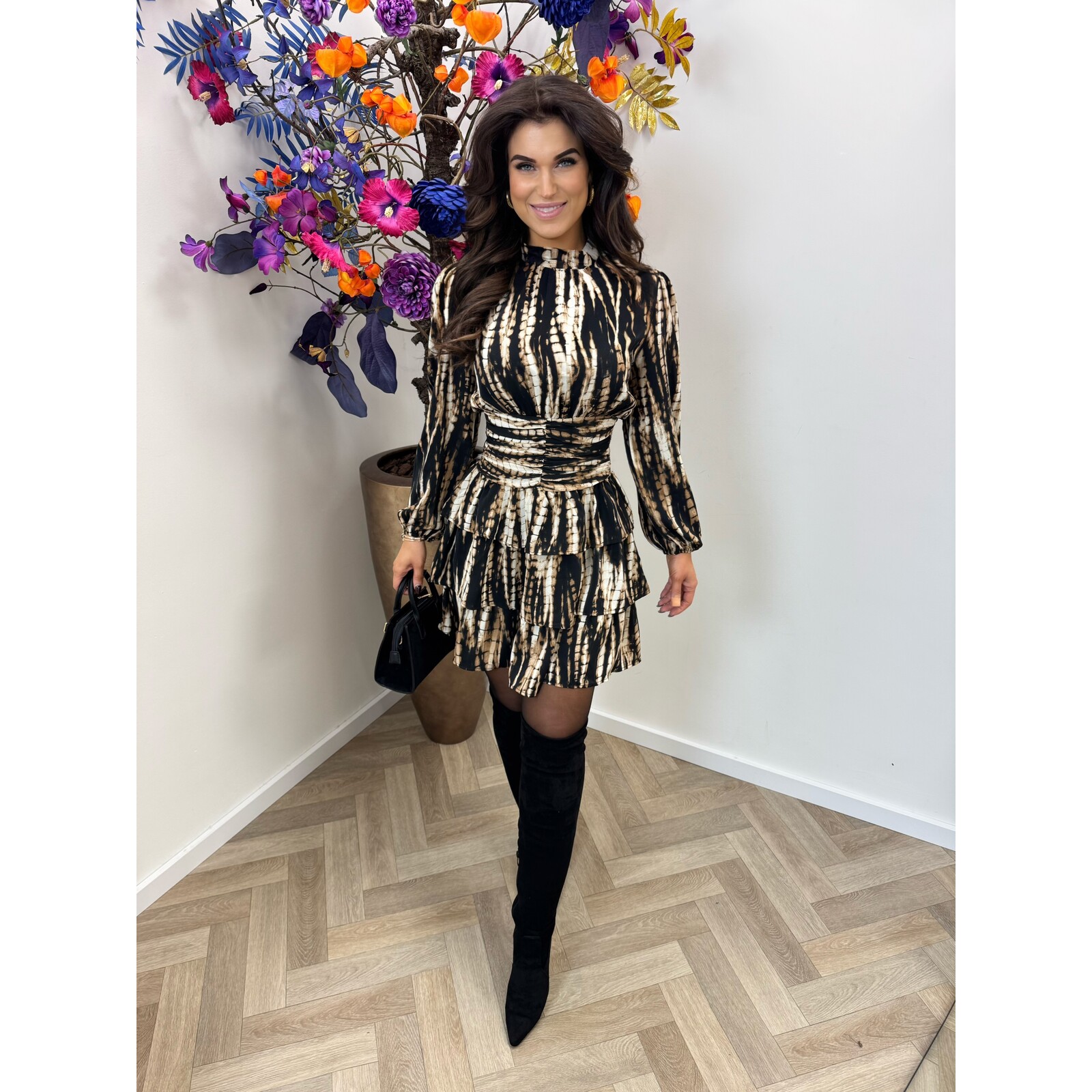 Dress Lilly Print Black Brown CY4541A