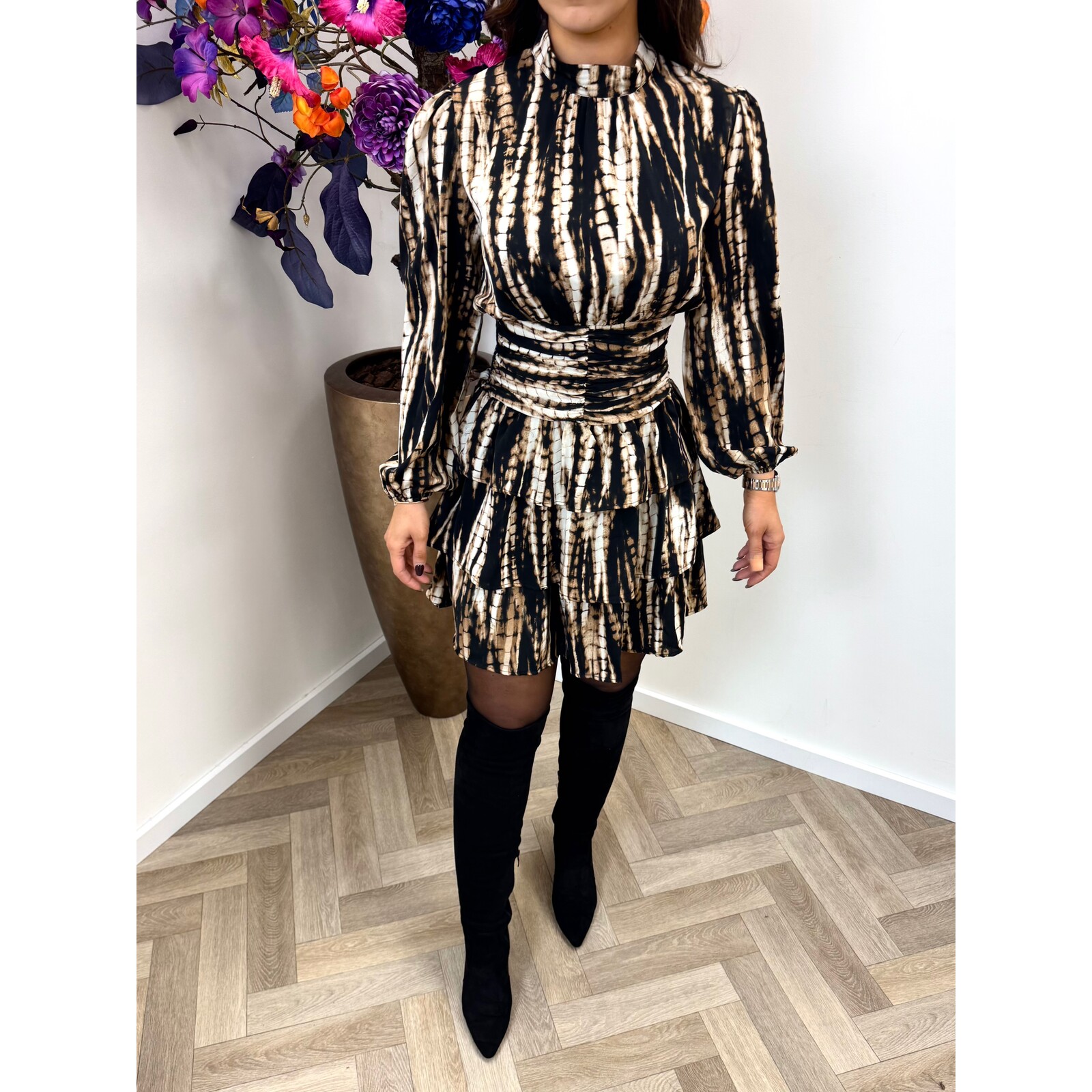 Dress Lilly Print Black Brown CY4541A