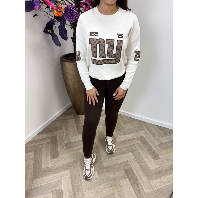 Sweater NY Designer print AM766  Beige