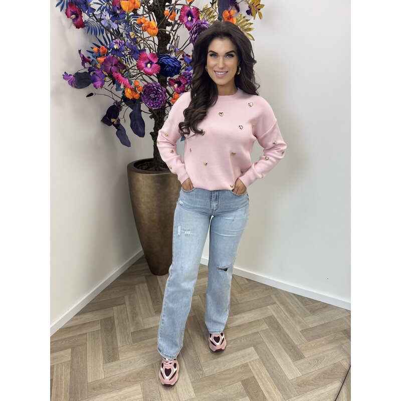 Sweater Gold Hearts M953 Light Pink