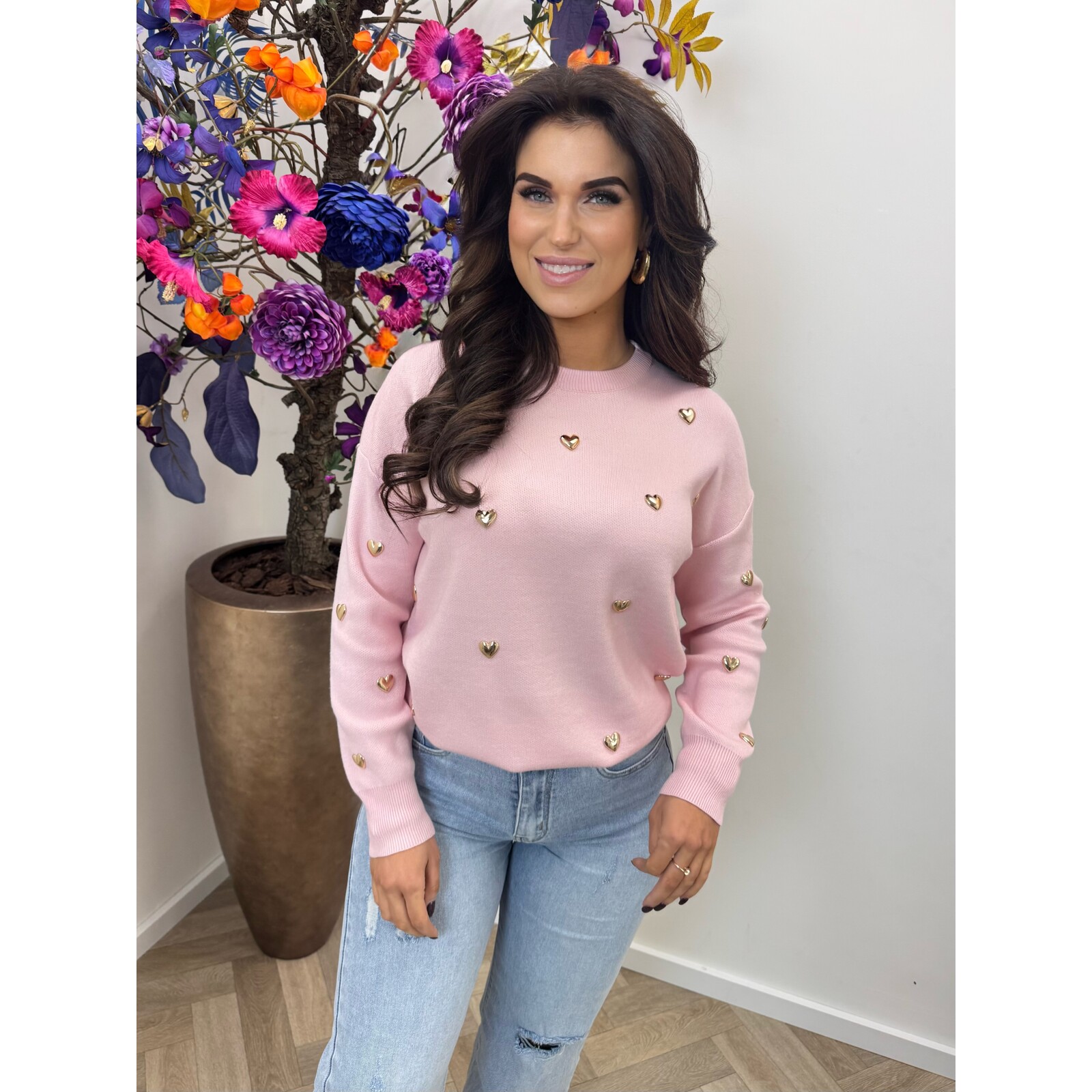 Sweater Gold Hearts M953 Light Pink