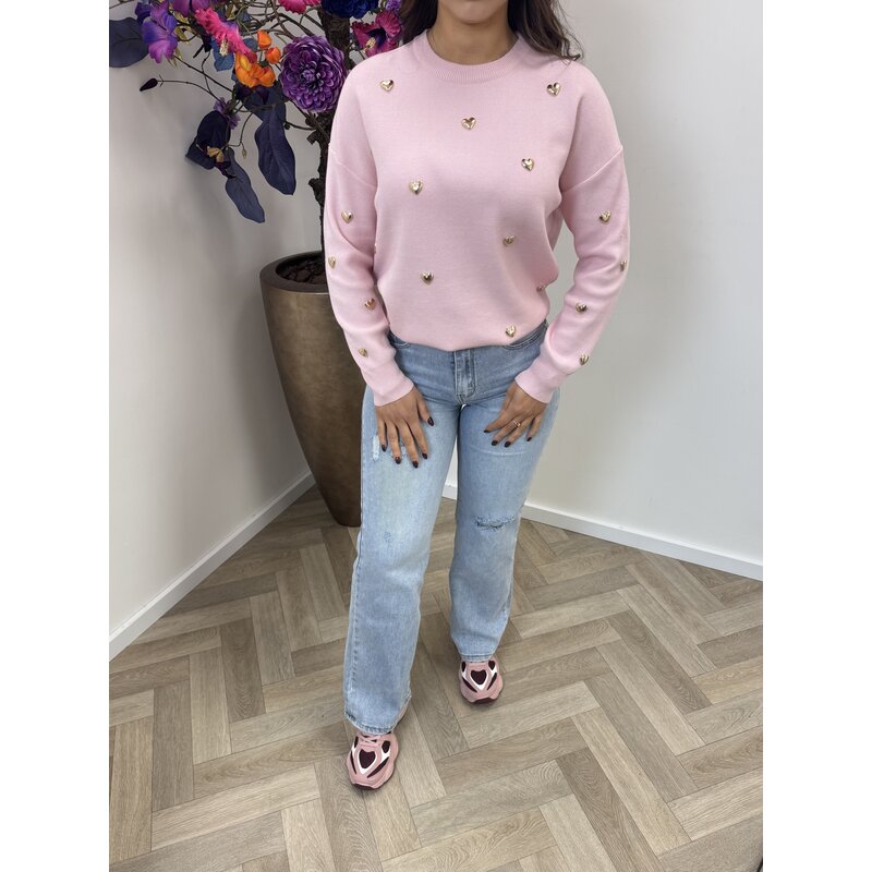 Sweater Gold Hearts M953 Light Pink