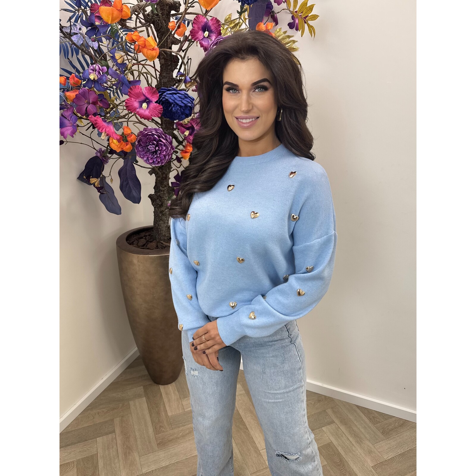 Sweater Gold Hearts M953 Light Blue