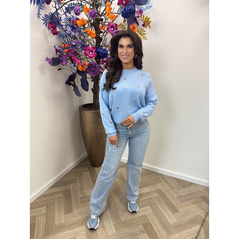 Sweater Gold Hearts M953 Light Blue