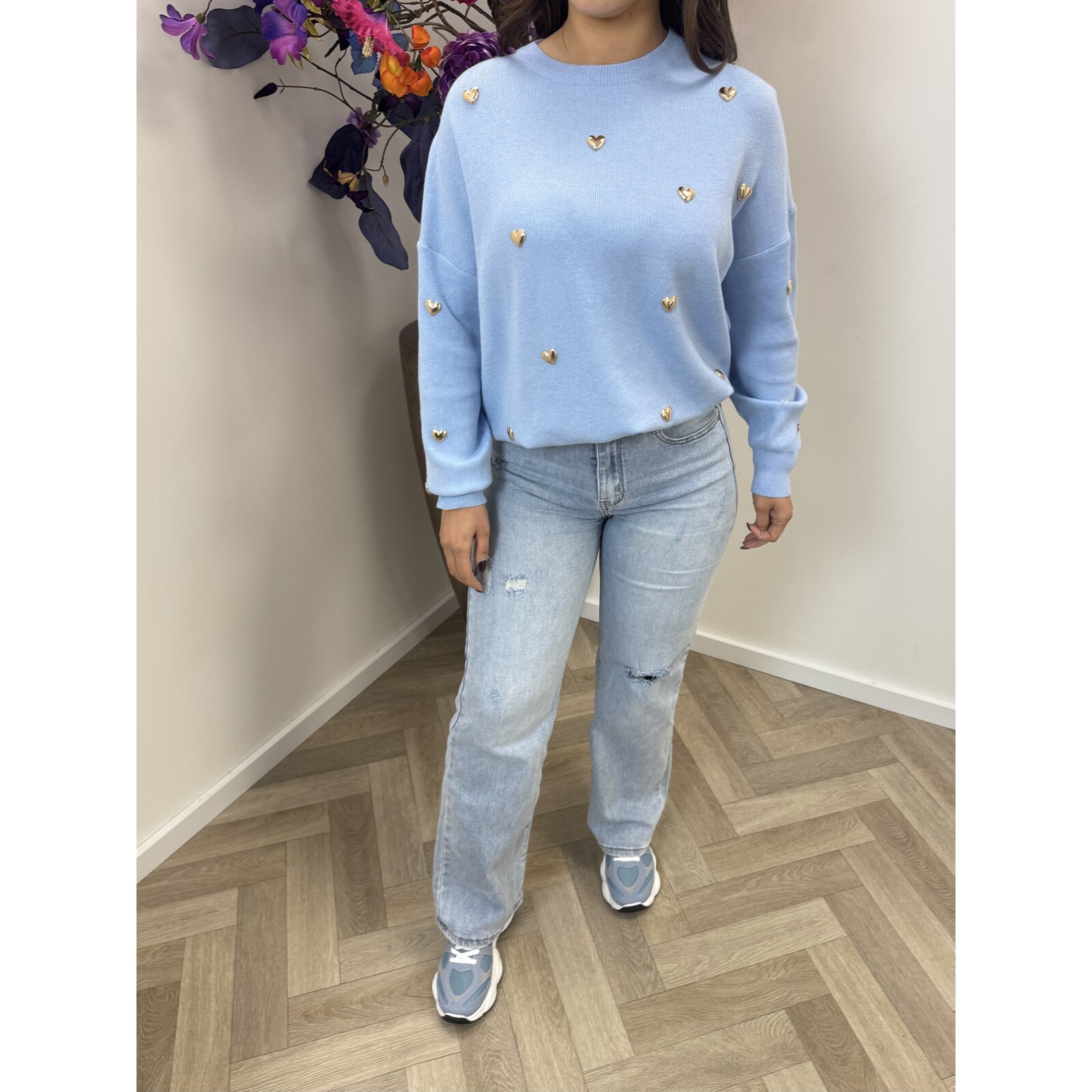 Sweater Gold Hearts M953 Light Blue
