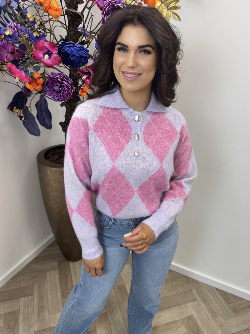Trui Button ruit YP1973 Lila