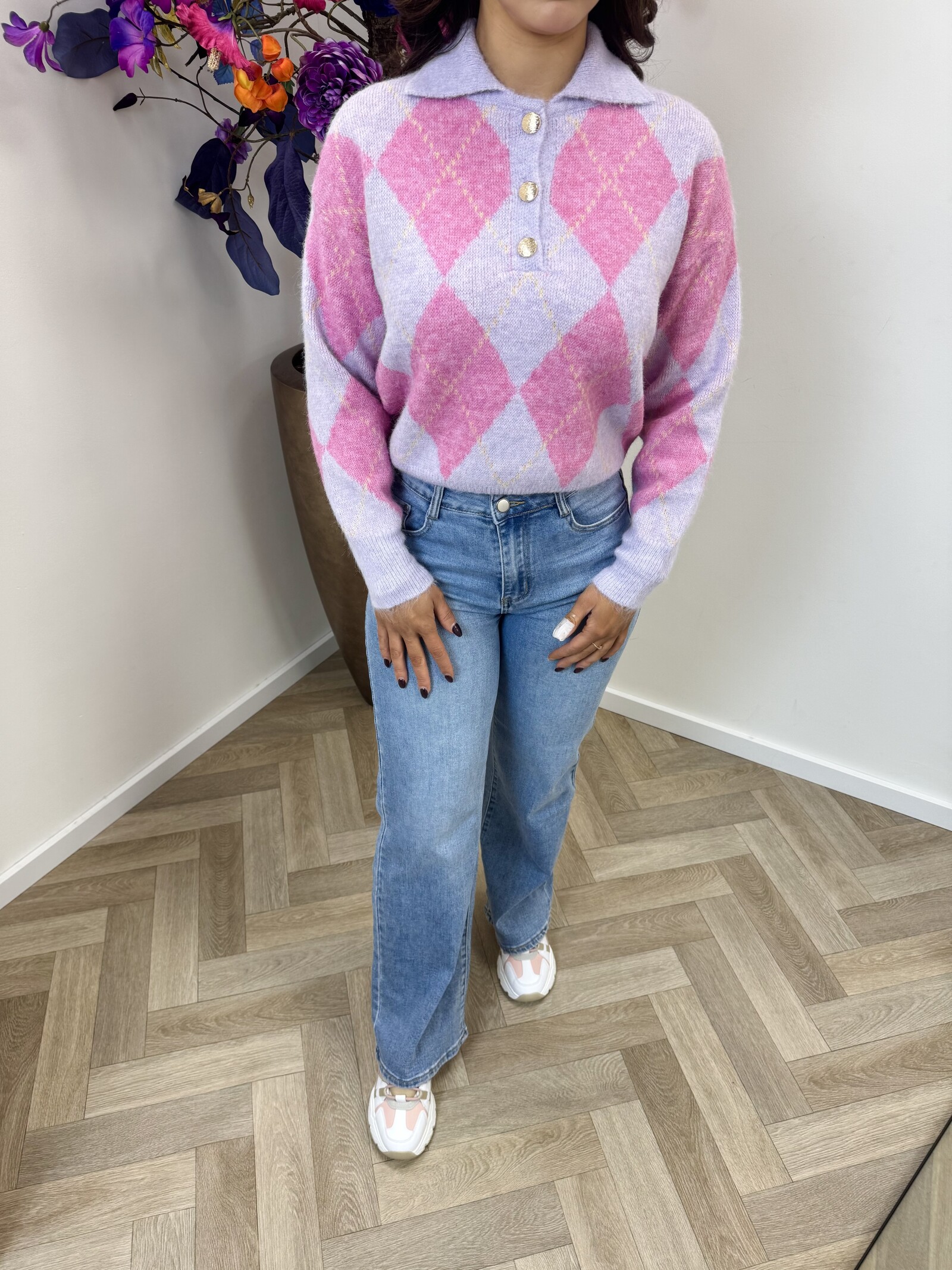 Trui Button ruit YP1973 Lila