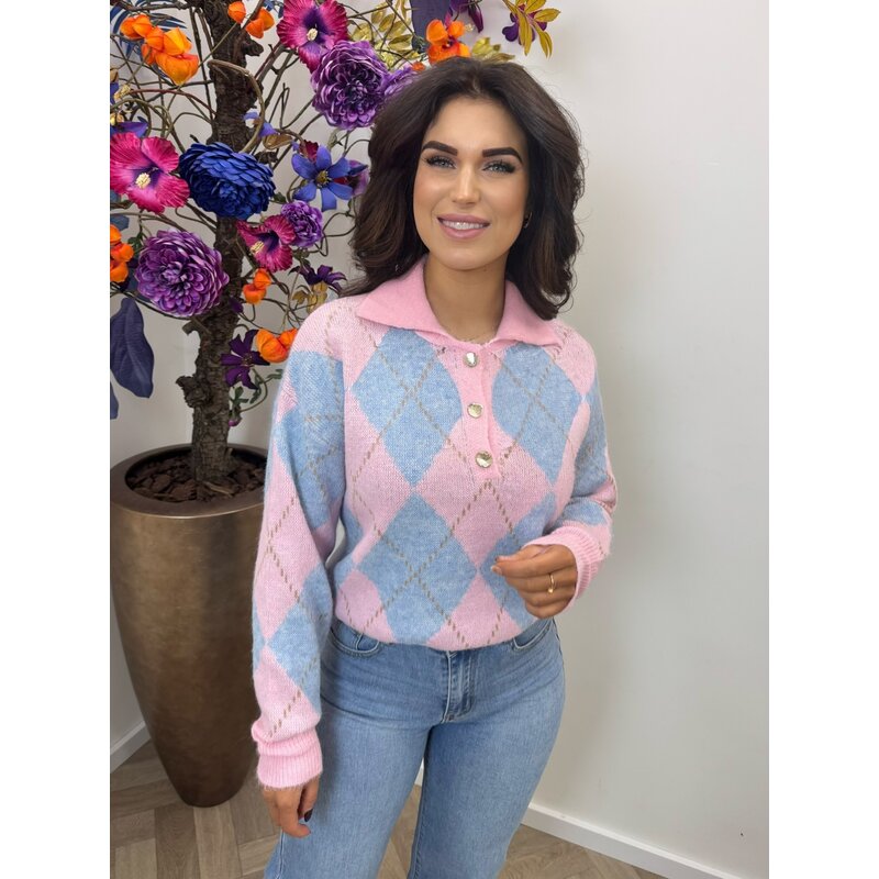 Trui Button ruit YP1973 Light Blue