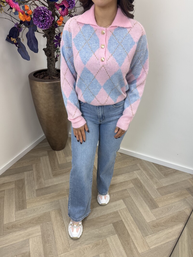 Trui Button ruit YP1973 Light Blue