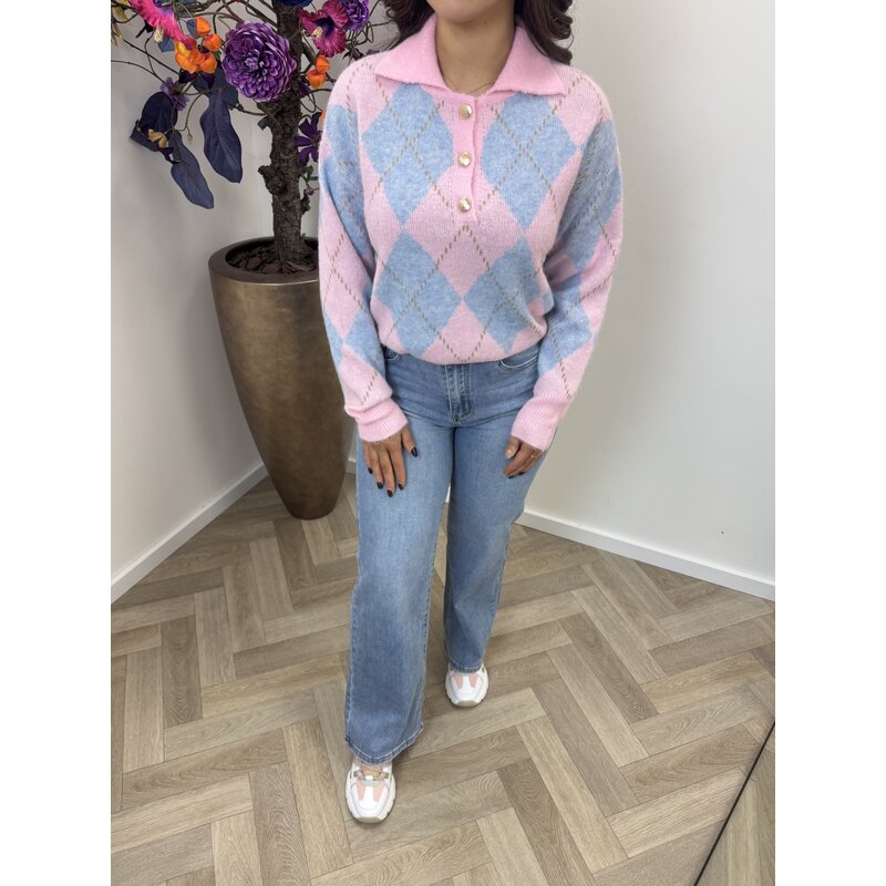 Trui Button ruit YP1973 Light Blue