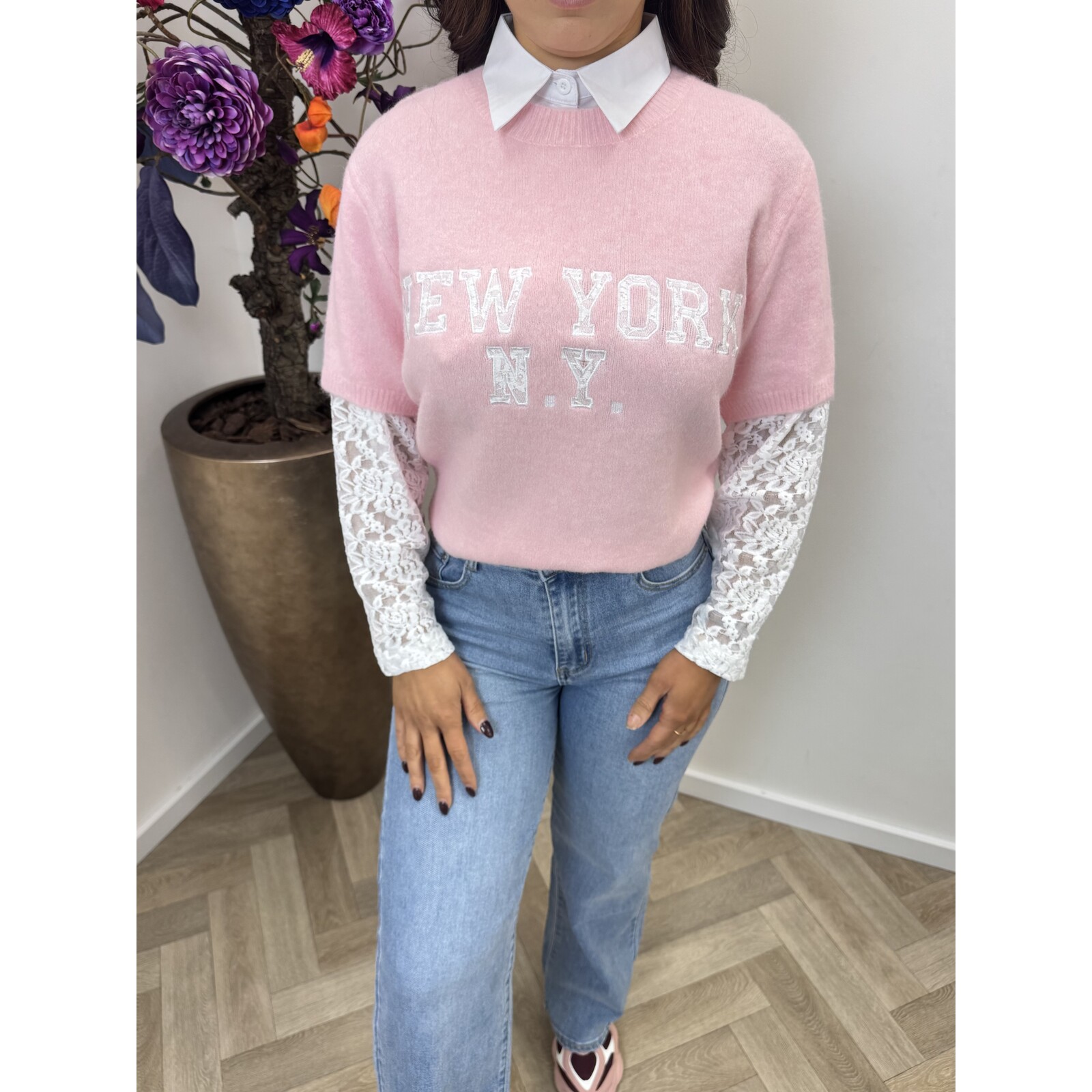 Trui Ny Lace Sleeve M1079 Light Pink