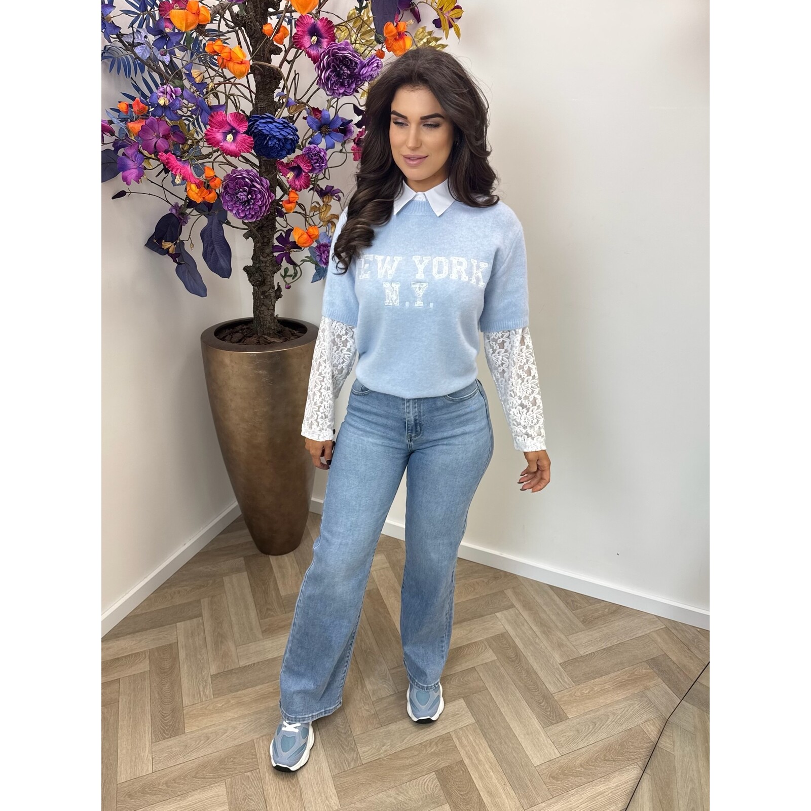 Trui Ny Lace Sleeve M1079 Light Blue