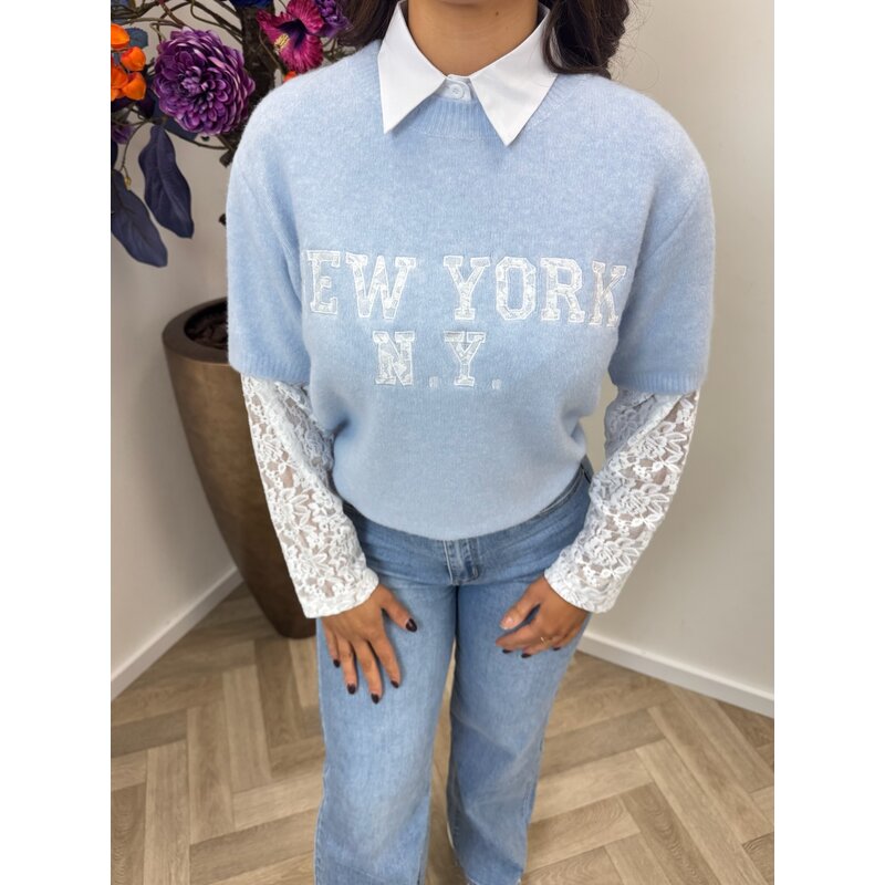Trui Ny Lace Sleeve M1079 Light Blue