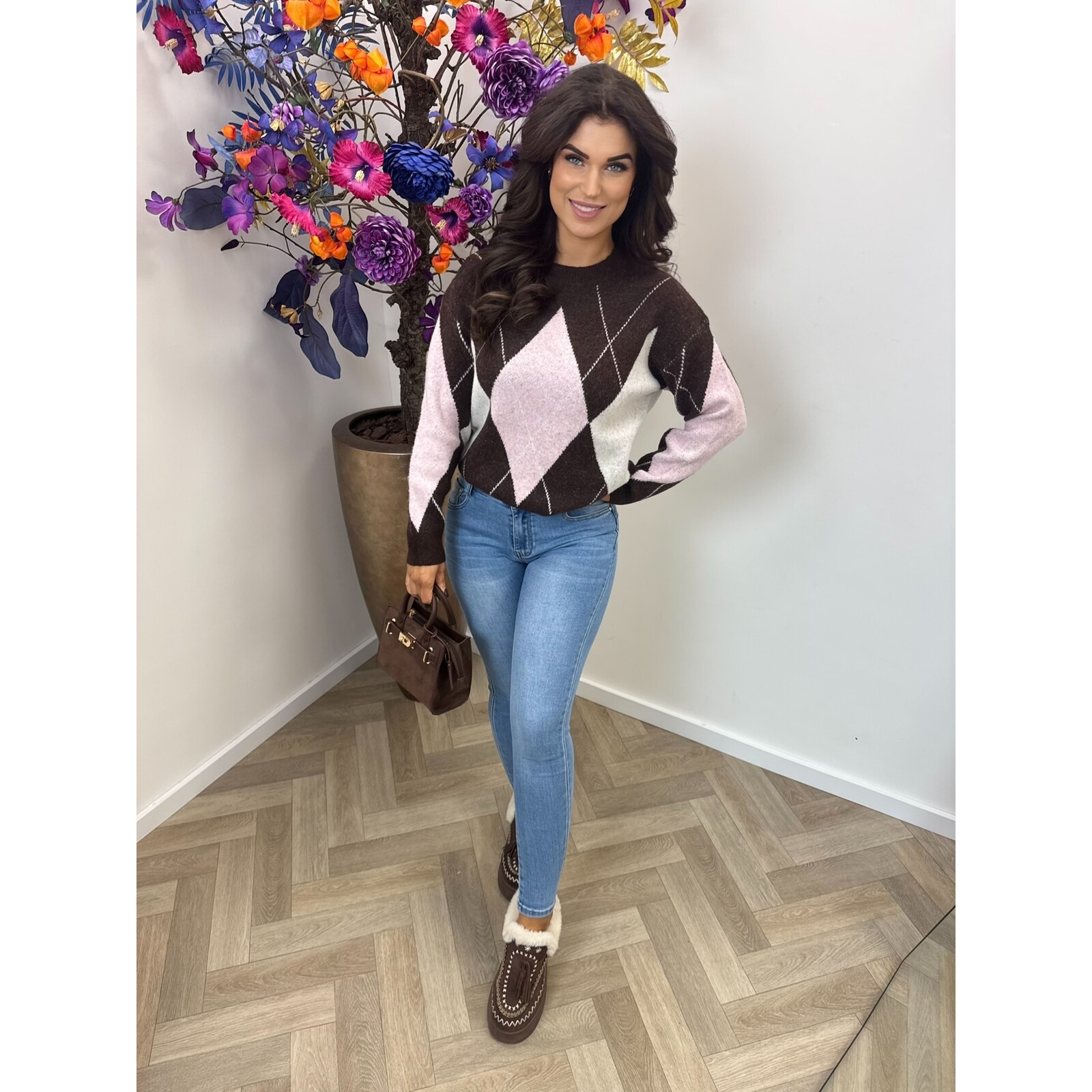 Trui Ruit Nina M1066 Brown