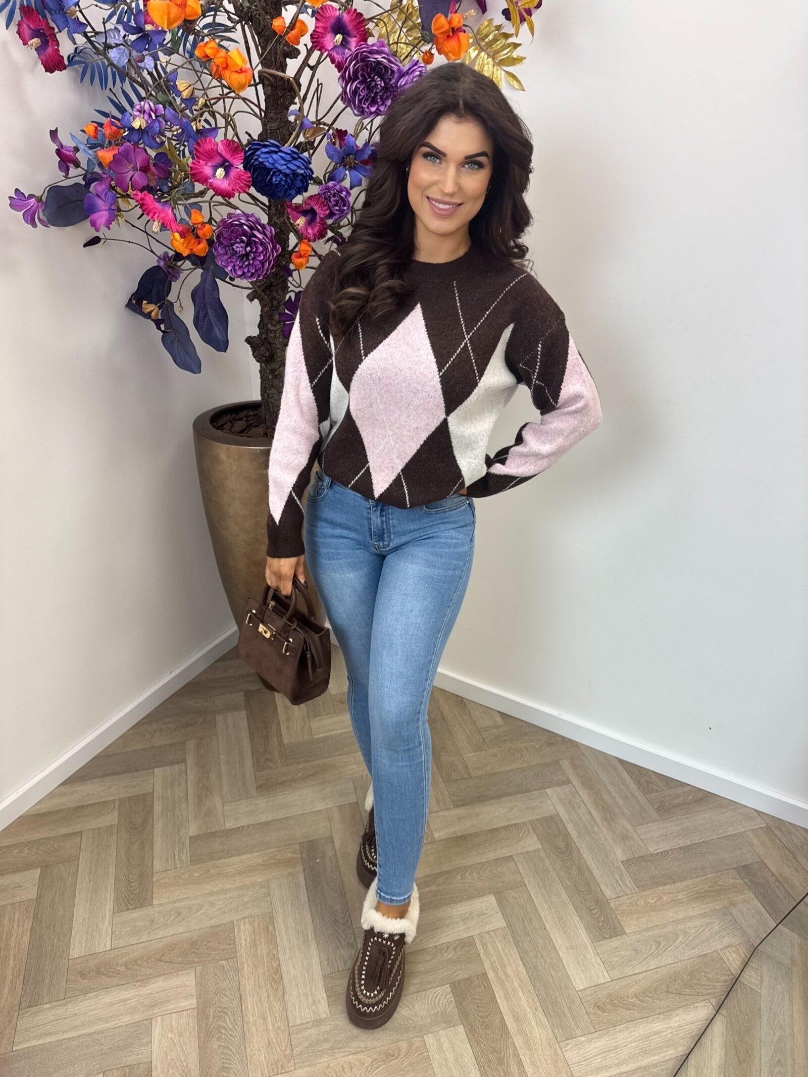 Trui Ruit Nina M1066 Brown