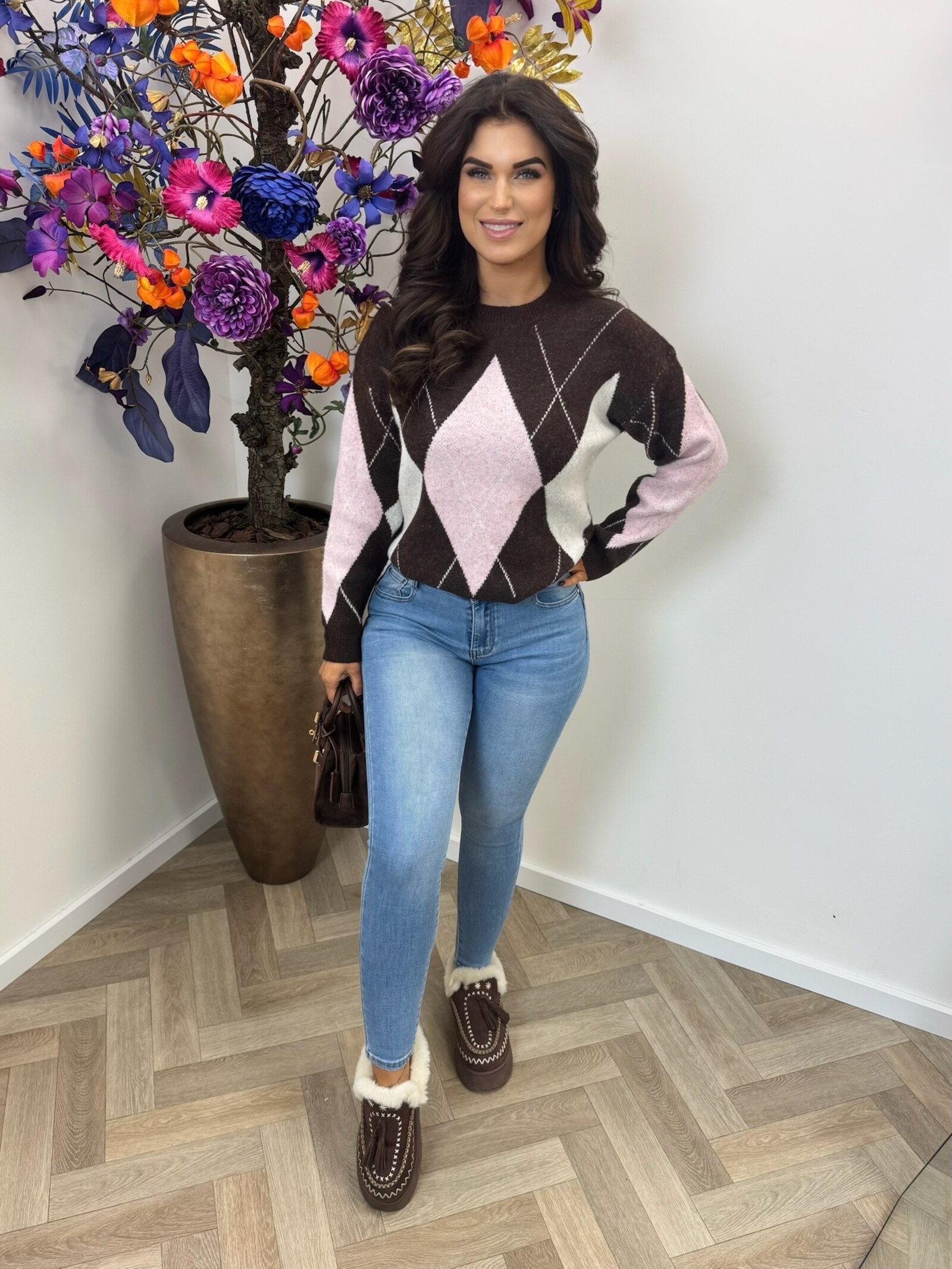 Trui Ruit Nina M1066 Brown