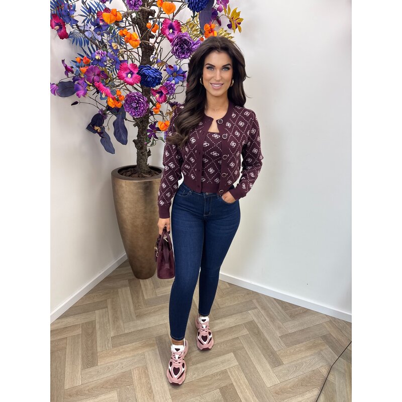 Cardigan Sarah 4G logo Plum 1041 Guess