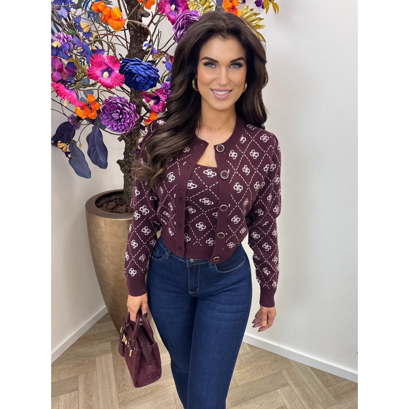 Guess Cardigan Sarah 4G logo Plum 1041 Guess