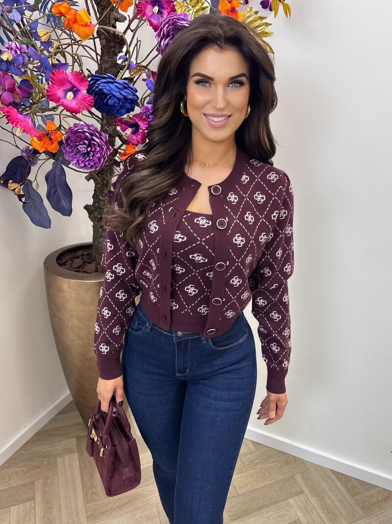 Cardigan Sarah 4G logo Plum 1041 Guess