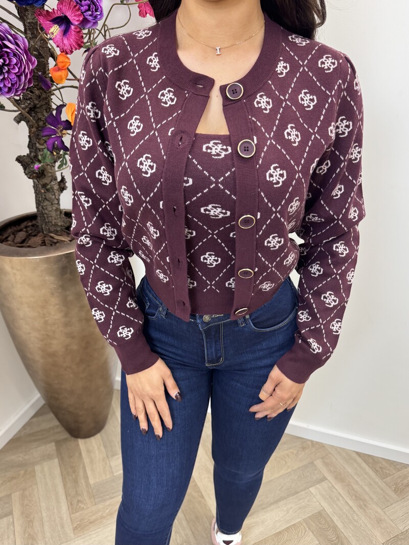 Cardigan Sarah 4G logo Plum 1041 Guess